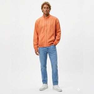 ALAN FLUSSER Orange Linen Bomber Jacket  Lightweight with zipper closure Size L